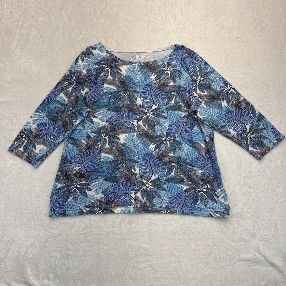 Talbots Woman Plus Size 1X Tropical Leaf Print Top Boho Resort Wear